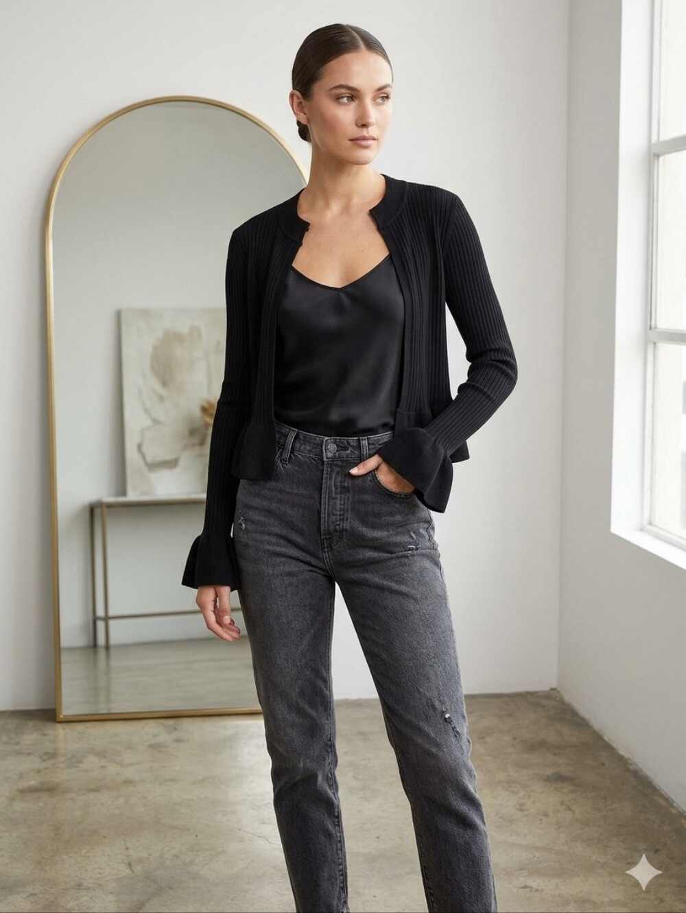BCBGMaxAzria Black Lightweight Open-Front Cardigan